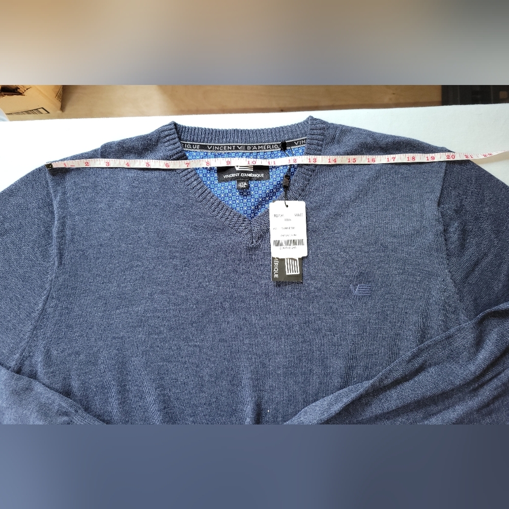 Men's Blue V-Neck Sweater 100% Cotton